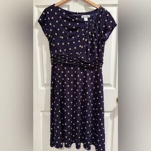 Laura Jeffries Purple and Cream Polka Dot Midi Dress 50s 60s Ruched Swifties